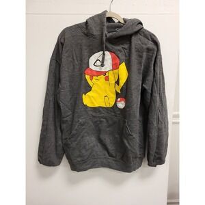 Ams Pokemon‎ Pikachu Hoodie Gray XL Extra Large Pullover Sweatshirt